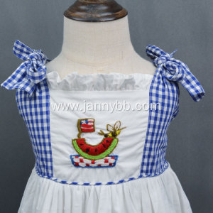 Hand-Embroidered Poplin Plaid Ruffled Lace for Girls